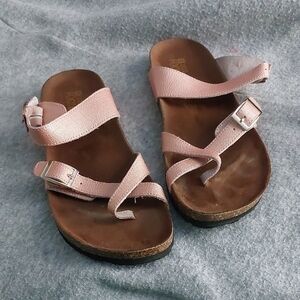 White Mountain Pink and Brown Sandals with Adjustable Straps